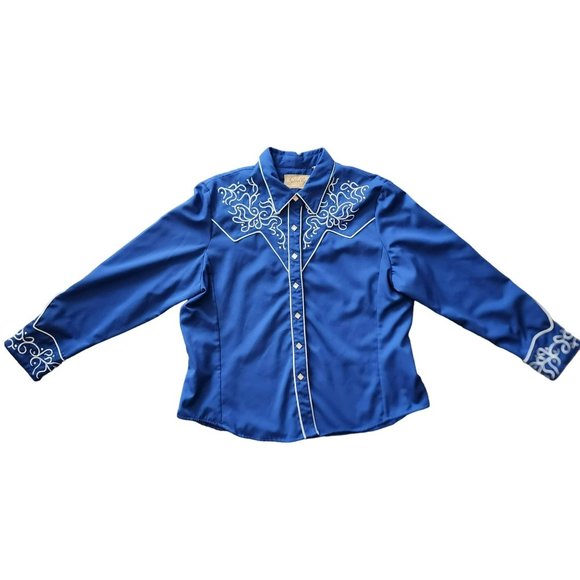 Women's Scully Western Blue Snap button Shirt XXL - Picture 7 of 16